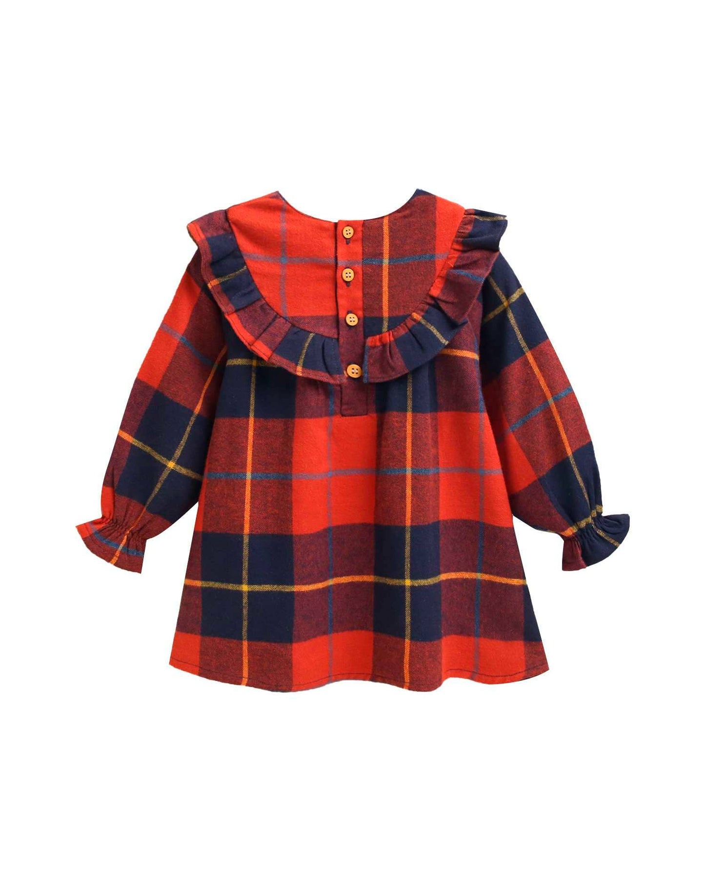 Abito da bambino in tartan scozzese rosso e blu con pompon