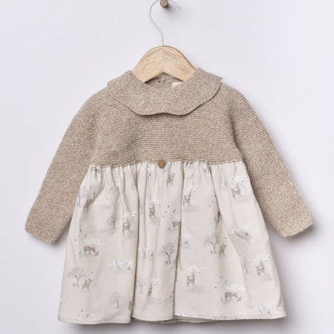 BUNNY AND FRIENDS – Vestito in Lana Merino e Cotone con Animali del Bosco
