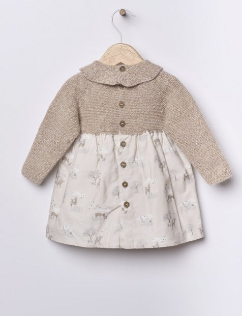 BUNNY AND FRIENDS – Vestito in Lana Merino e Cotone con Animali del Bosco