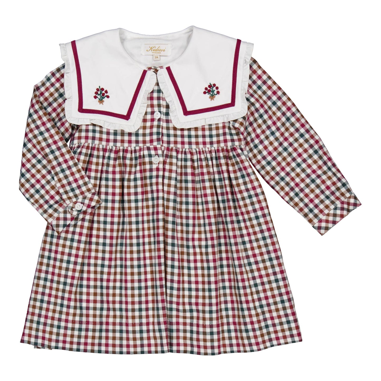 Paola, Abito, In Gingham Borgogna E Pino