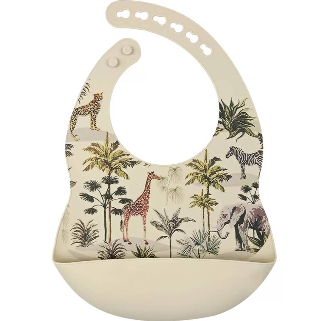 Bestseller Bavaglino in silicone con vassoio Jungle - Beige