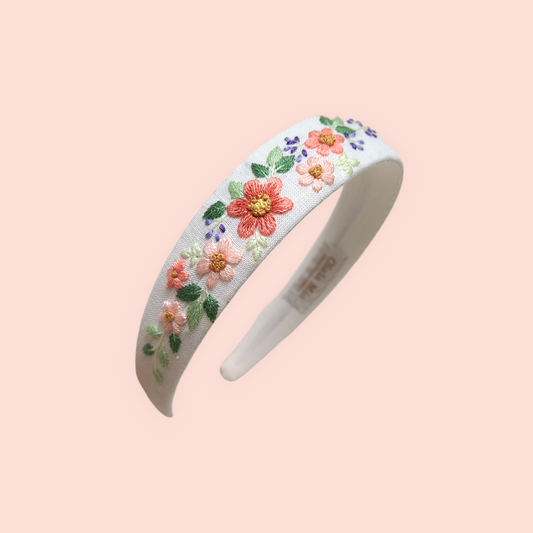Cerchietto Floreale Ricamata a Mano – 100% Lino