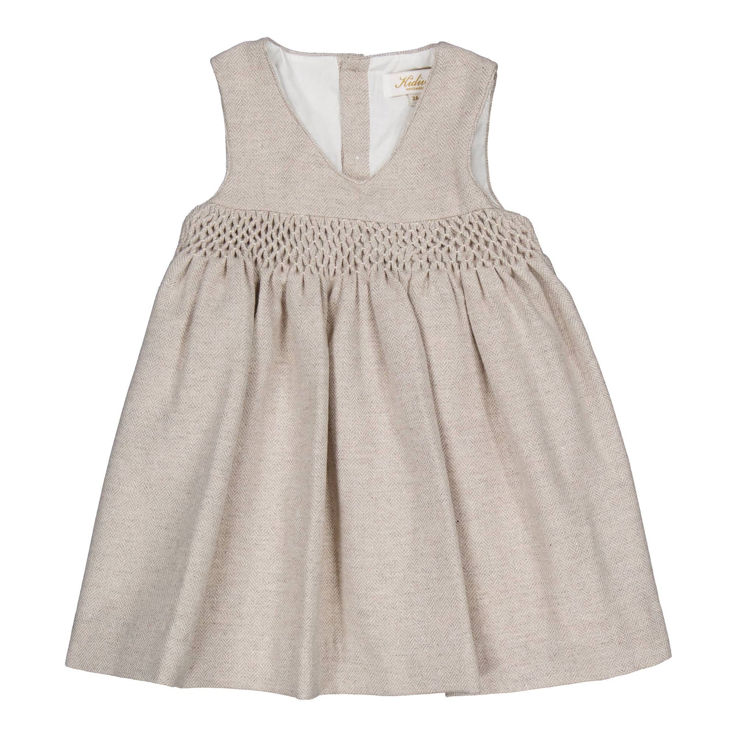 Carmelle Vestito Pinafore con Smock in Spigato Beige di Lana
