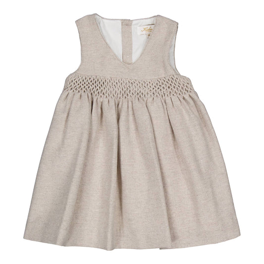 Carmelle Vestito Pinafore con Smock in Spigato Beige di Lana