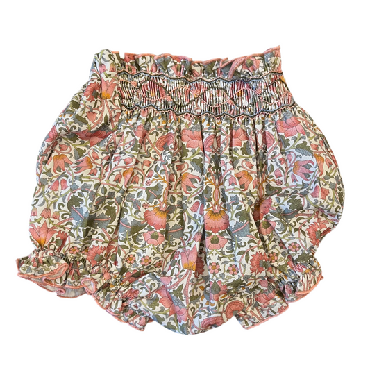 Myrtille, Smocked Girl Bloomer, In Pink Baroque Flower Print