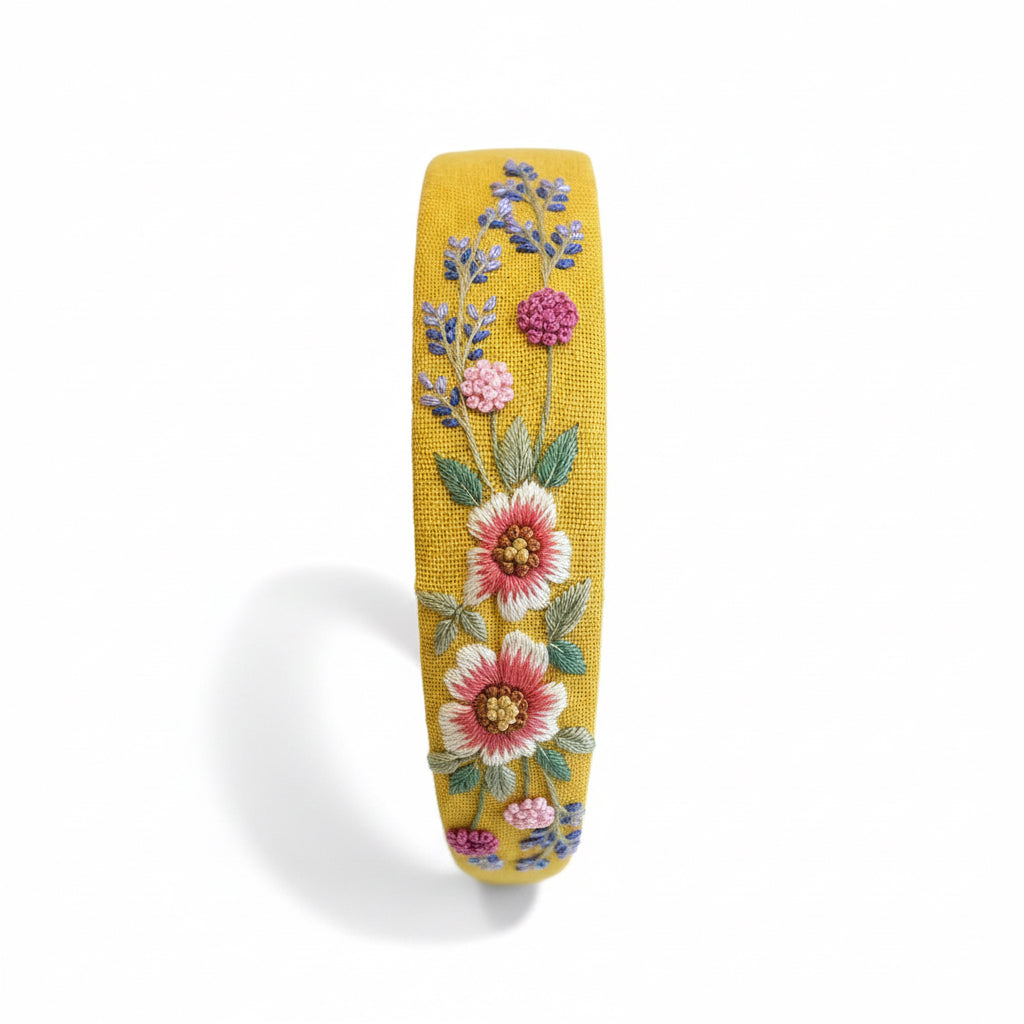 Cerchietto Floreale Ricamata a Mano – 100% Lino