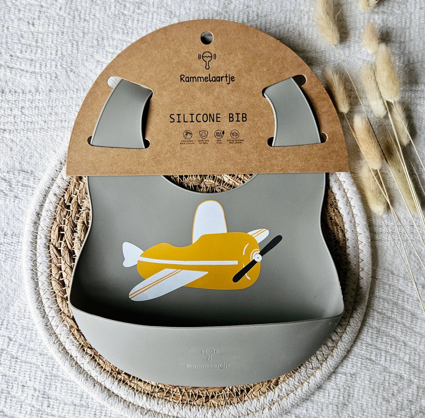 Bavaglino in silicone con vaschetta di raccolta Sage - Airplane - Giallo ocra