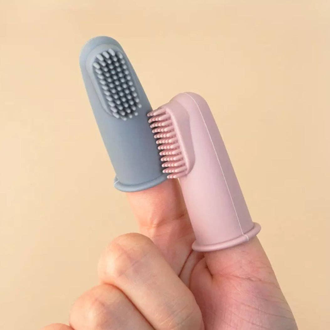 Spazzolino da dito in silicone con custodia - Soft Pink