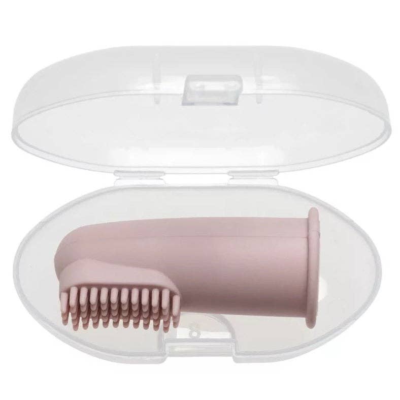 Spazzolino da dito in silicone con custodia - Soft Pink