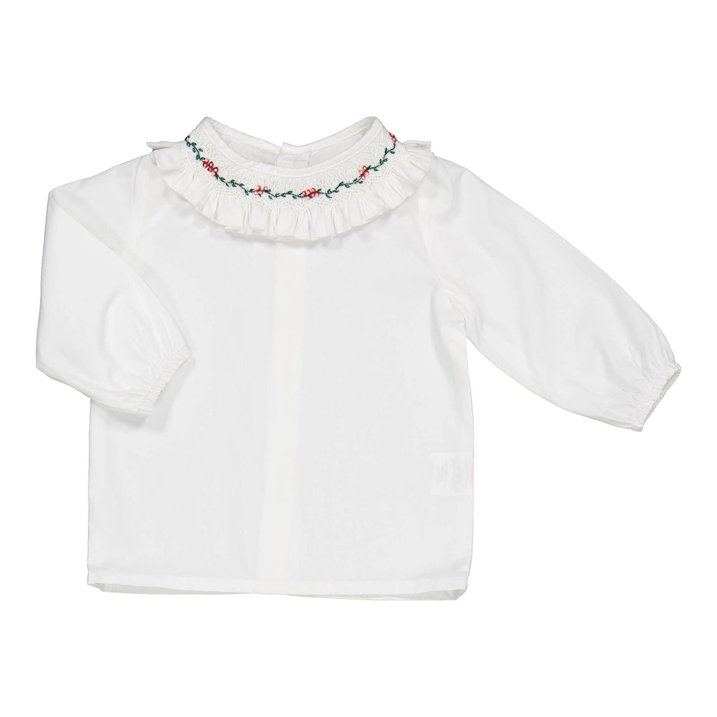 Faye, Camicetta da Ragazza, In Popeline Bianco Con Ricamo di Agrifoglio