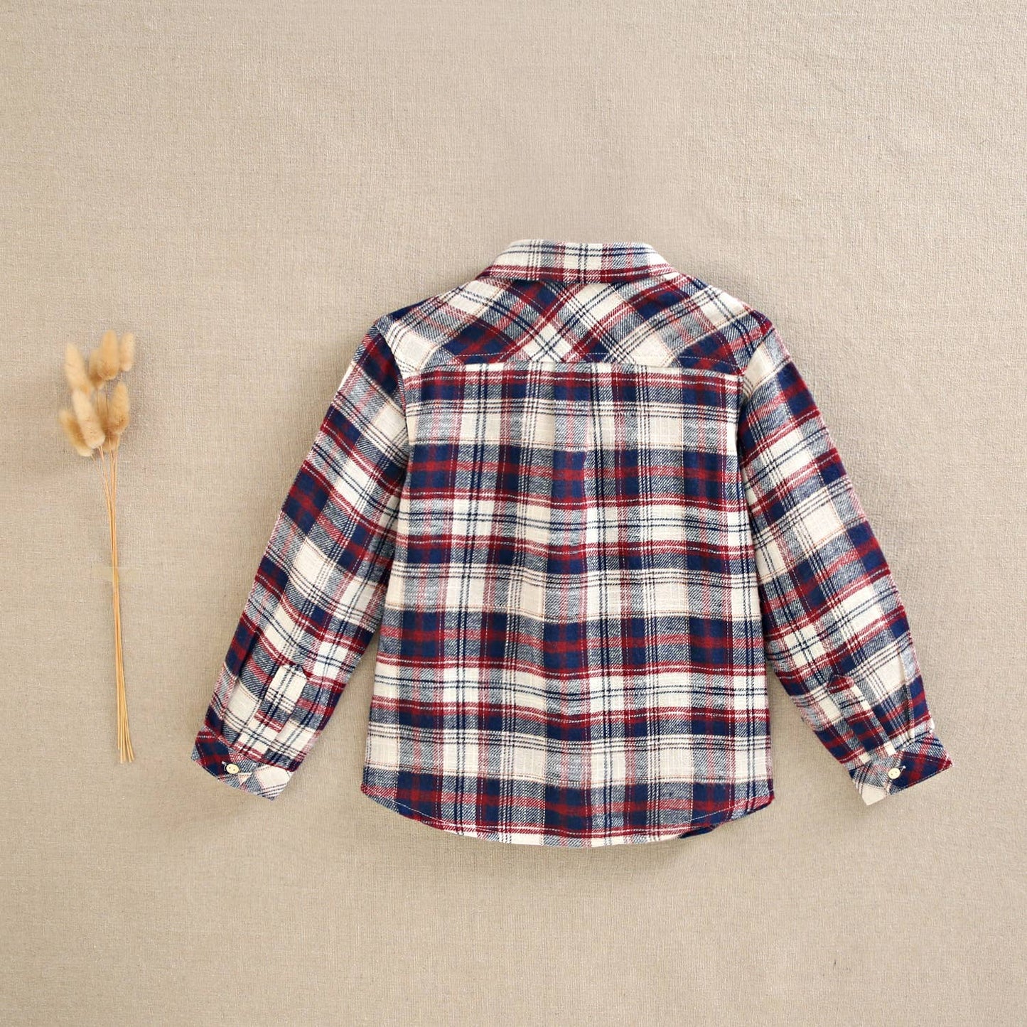 Camicia in flanella per ragazzi in tartan blu-bordeaux