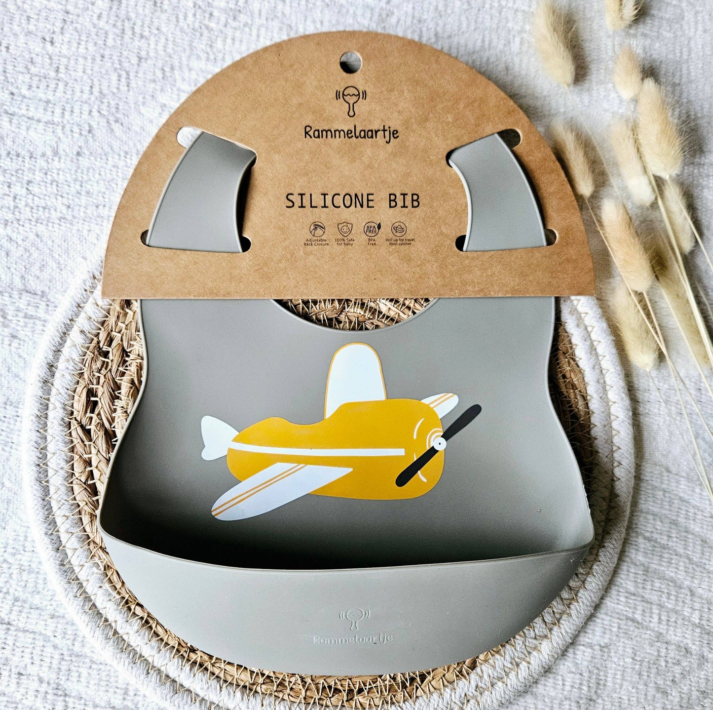 Bavaglino in silicone con vaschetta di raccolta Sage - Airplane - Giallo ocra
