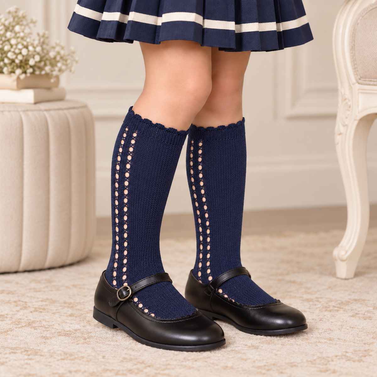 AI26/27 2569-2 Calze Lunghe Traforate Bambina in Cotone – Cóndor | Made in Spain