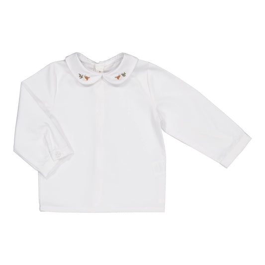 Blusa in twill organico Harry con ricamo alla nocciola