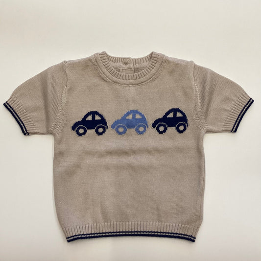 Maglia in Cotone a Maniche Corte con Motivo Automobiline