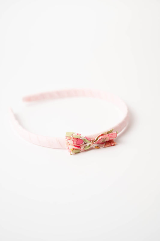 Cerchietto rosa in cotone con fiocco Liberty