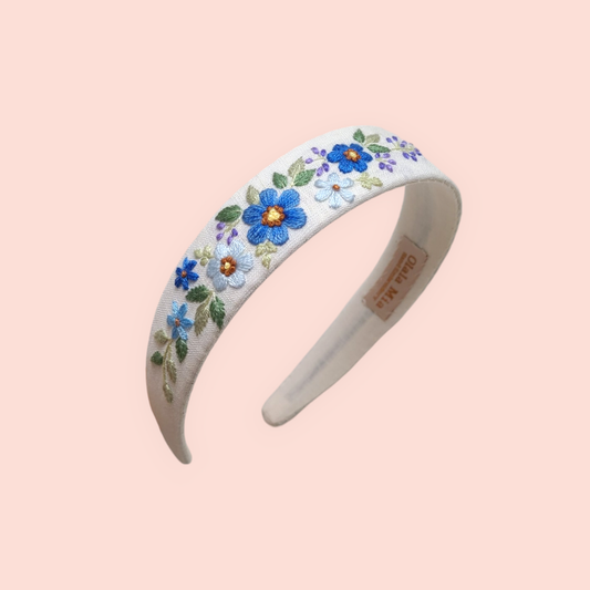 Cerchietto Floreale Ricamata a Mano – 100% Lino