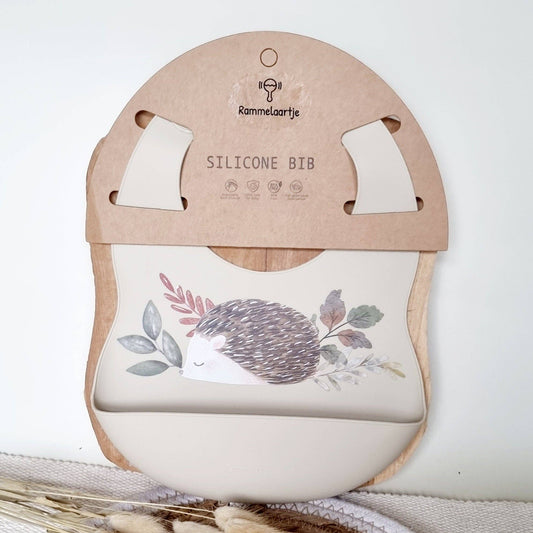 Bavaglino in silicone con vassoio da collezione Hedgehog - Beige