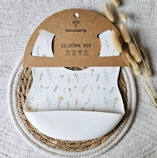 Bavaglino in silicone con vassoio di raccolta Bianco - Wild flower print spring