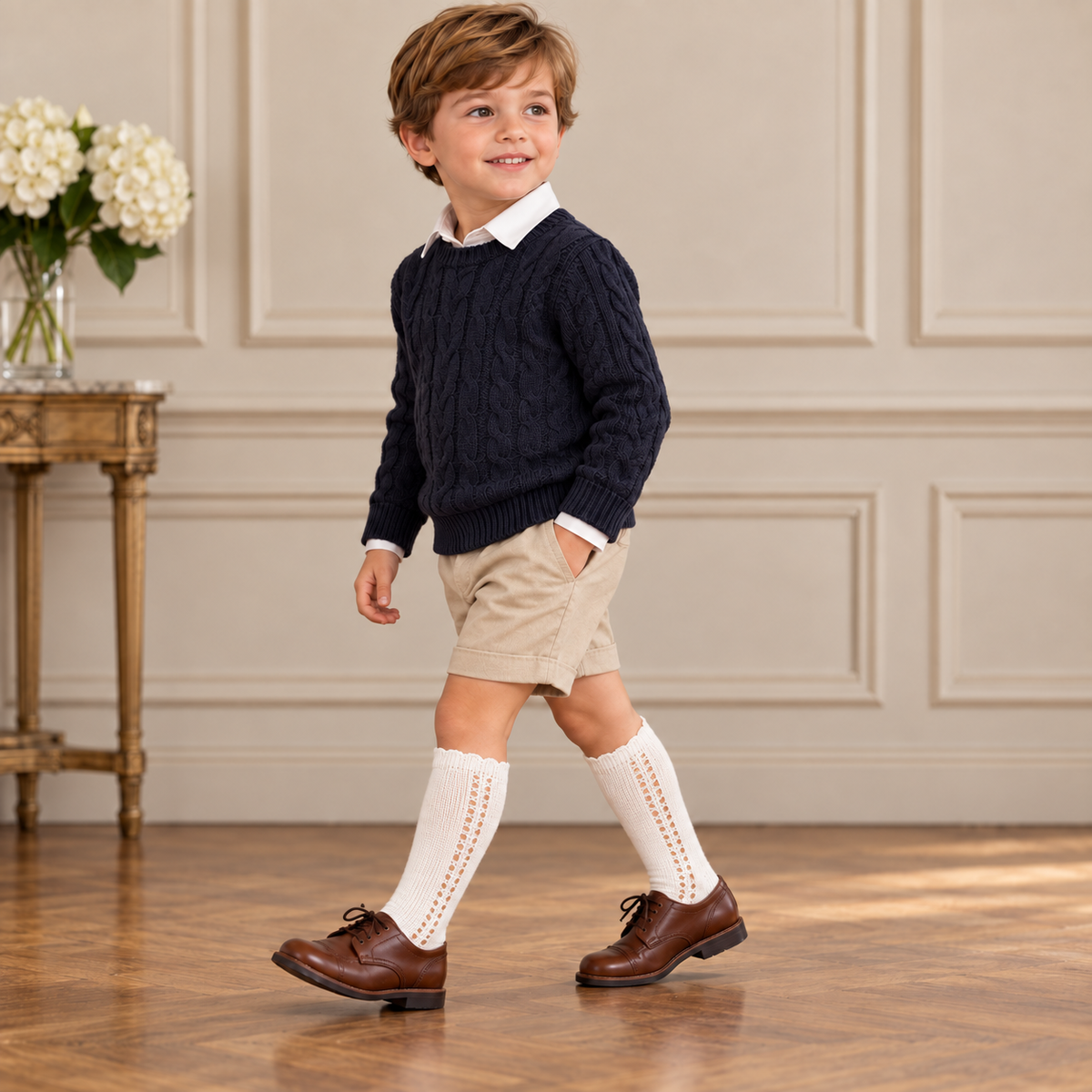 AI26/27 2569-2 Calze Lunghe Traforate Bambina in Cotone – Cóndor | Made in Spain