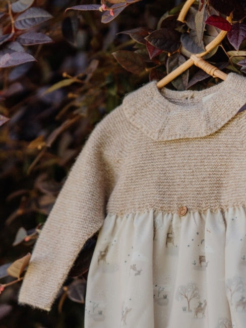 BUNNY AND FRIENDS – Vestito in Lana Merino e Cotone con Animali del Bosco