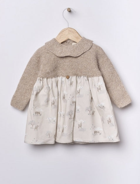 BUNNY AND FRIENDS – Vestito in Lana Merino e Cotone con Animali del Bosco