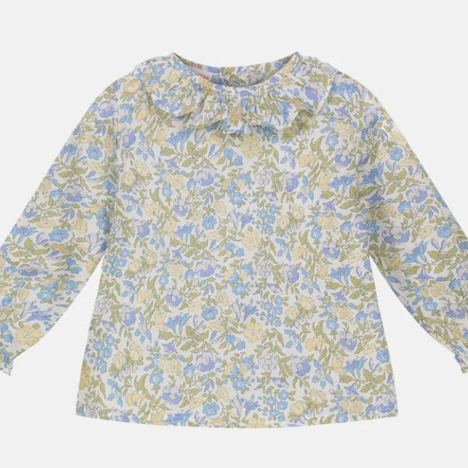 🐡Blusa M/Lunga Colletto Liberty Metallic Celeste BLNB1 P.R