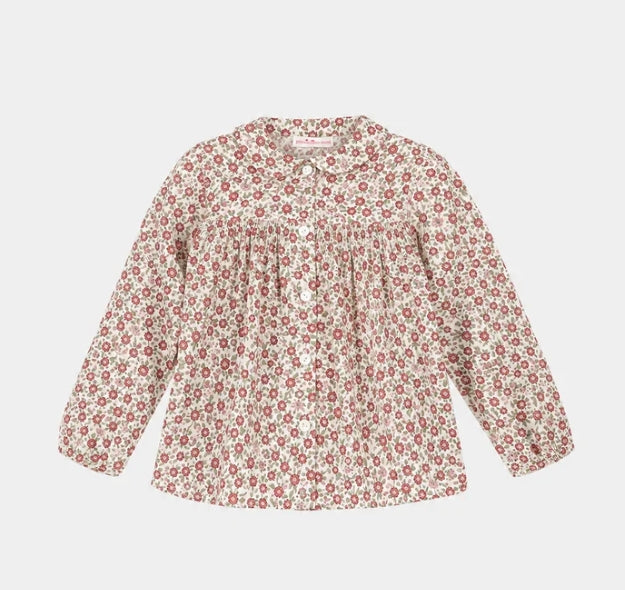 🐡Camicia P.Smock M/Lunga Bambina Liberty Empress Prugna P.R