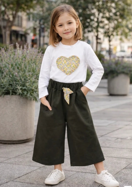 🐡Pantalone Palazzo Bambina Felpa Cotone Militare PTP-FL3 P.R