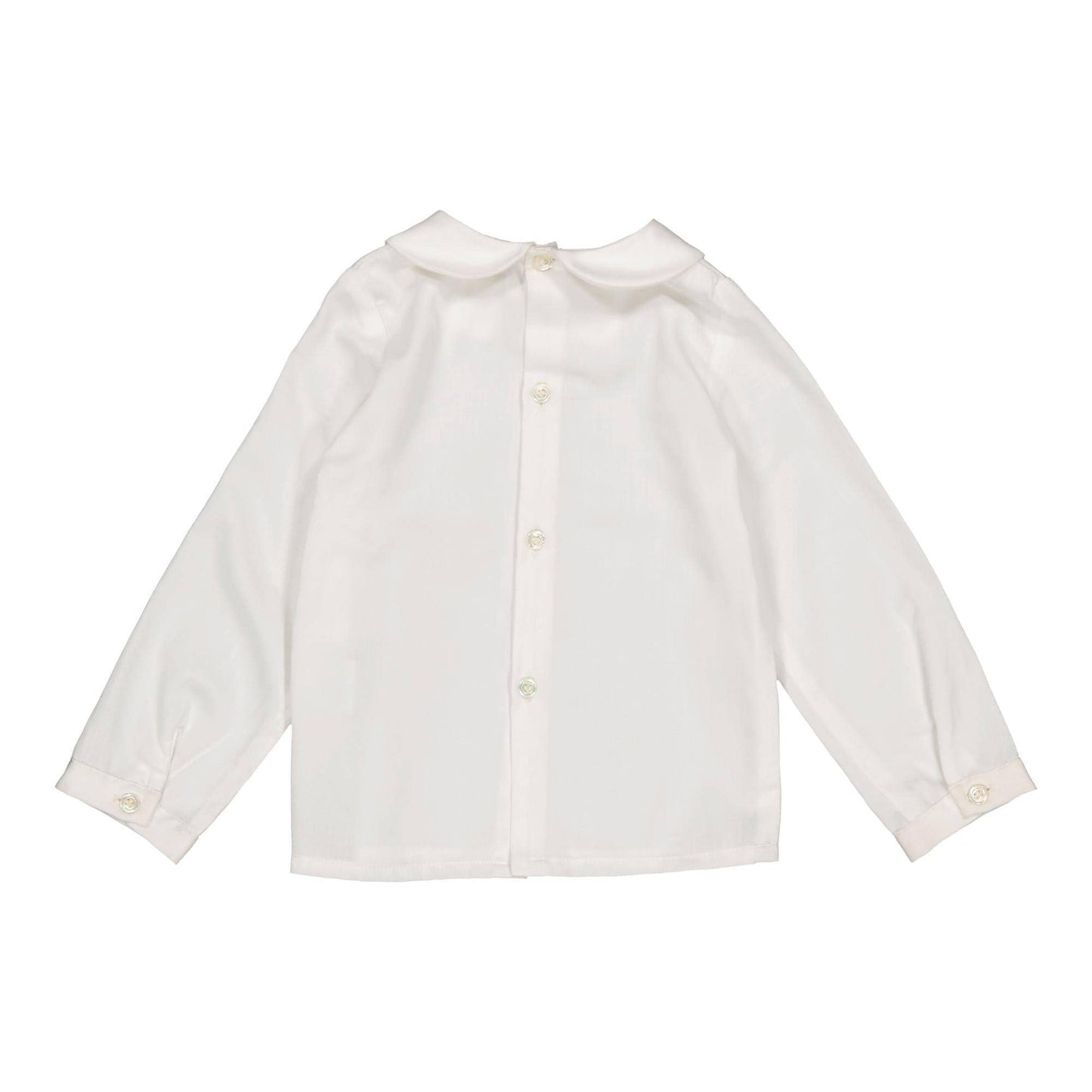 Harry, camicetta in twill bianco biologico con ricami di abeti verdi