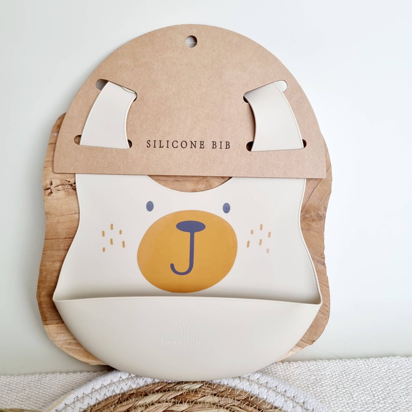 Bavaglino in silicone con vassoio per orsi - Beige