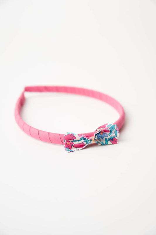 Cerchietto semplice lampone in cotone con fiocco Liberty