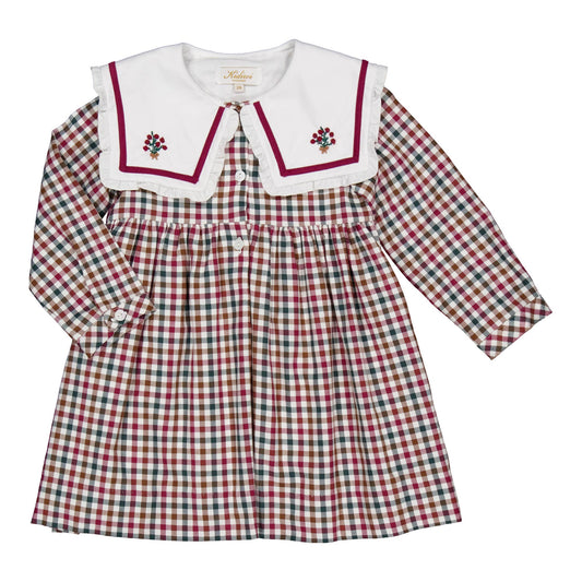 Paola, Abito, In Gingham Borgogna E Pino
