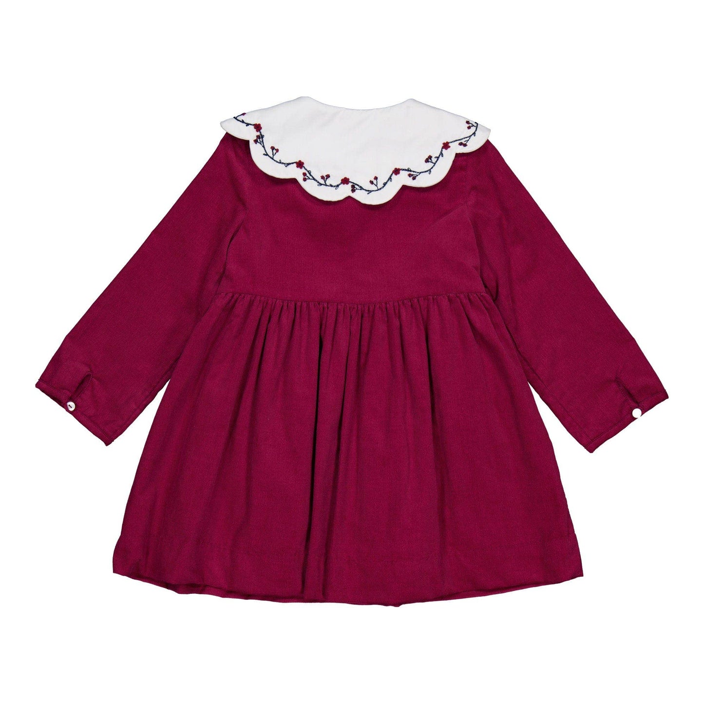 Colette, abito ricamato, in velluto a coste bordeaux