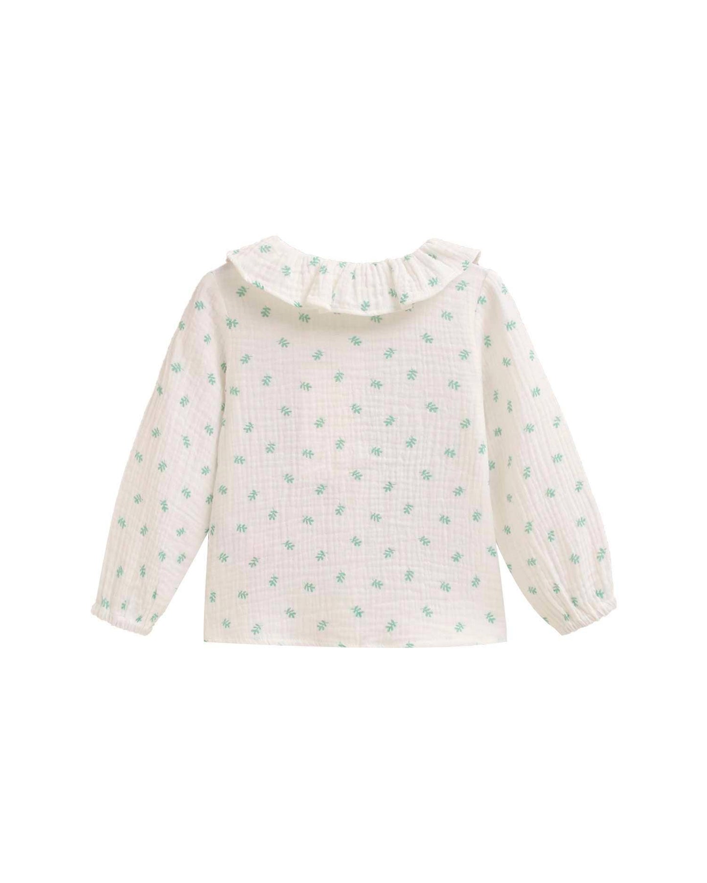 Camicetta da bambina bianca con stampa floreale verde
