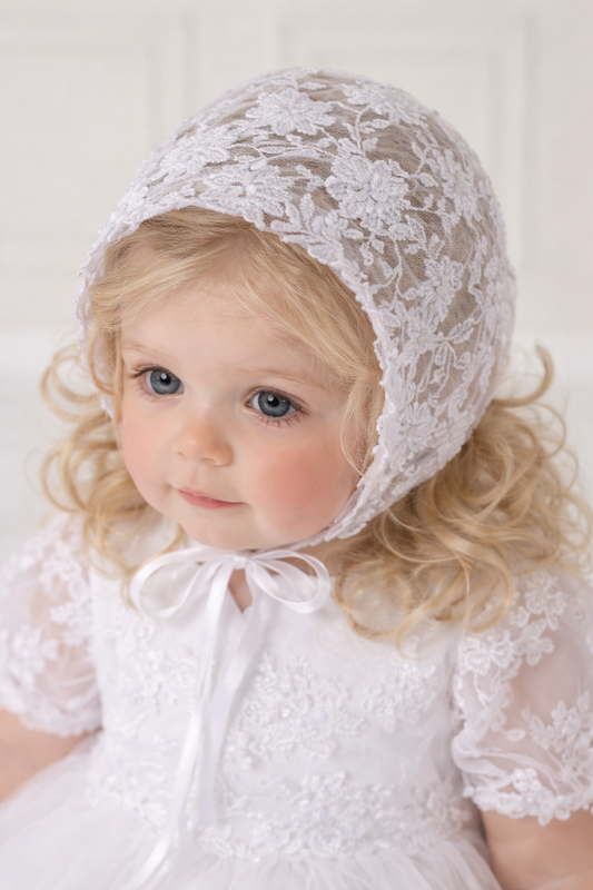 Cappellino in Pizzo per Battesimo, Copricapo Delicato per Bambino