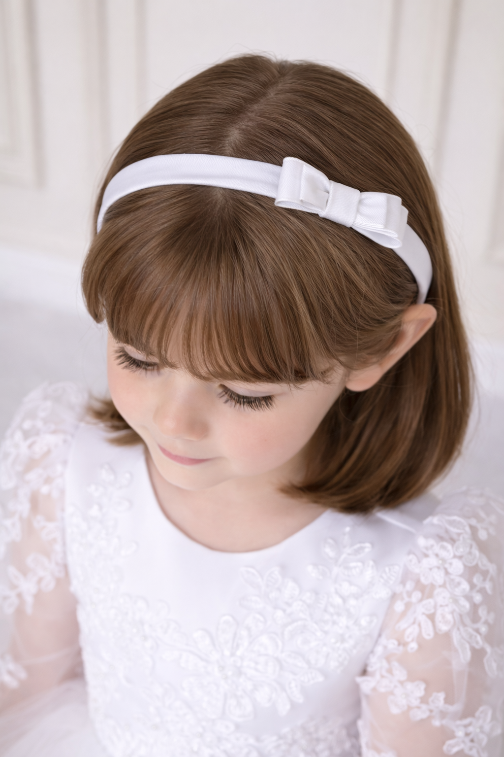 Fascia per Capelli Bambina con Fiocco, Battesimo, Prima Comunione