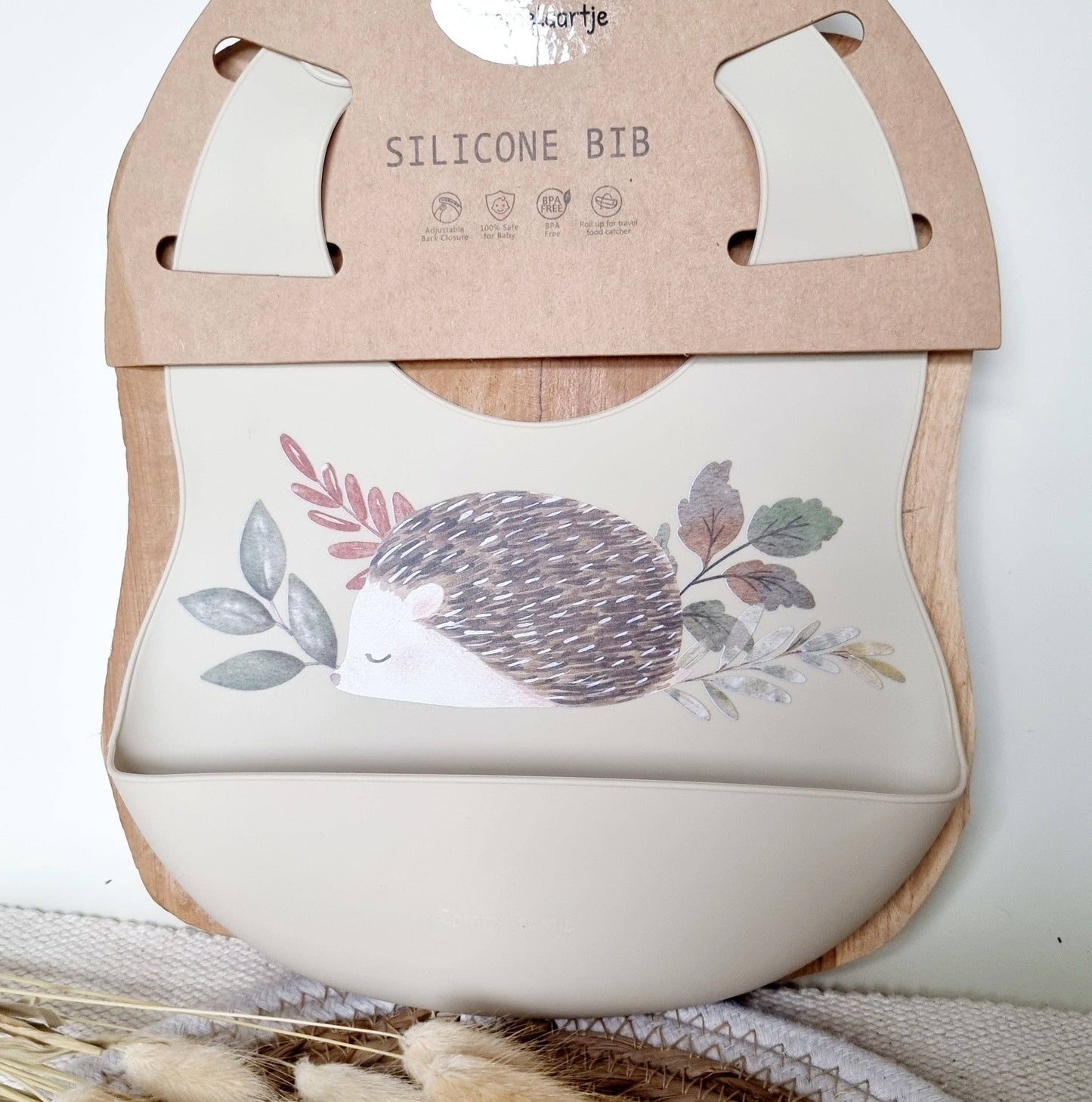 Bavaglino in silicone con vassoio da collezione Hedgehog - Beige