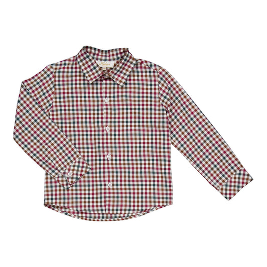 Arthur, Camicia da Ragazzo, In Gingham Borgogna e Pino